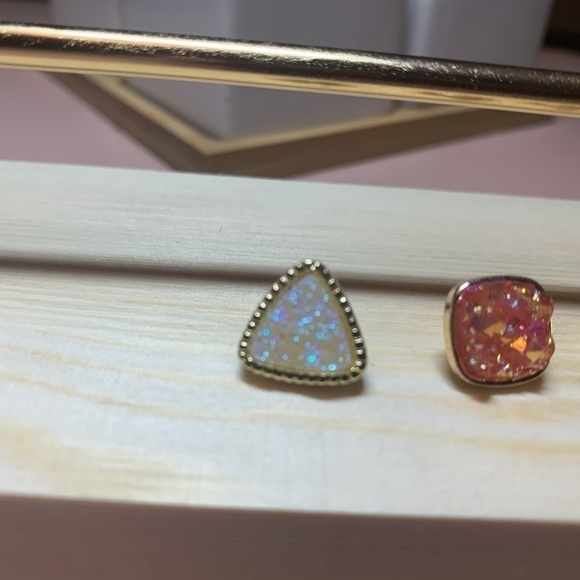 SALE💚 any 3 for $18 💚
 Colorful Druzy Stone Stud Earrings Gold - Picture 2 of 4